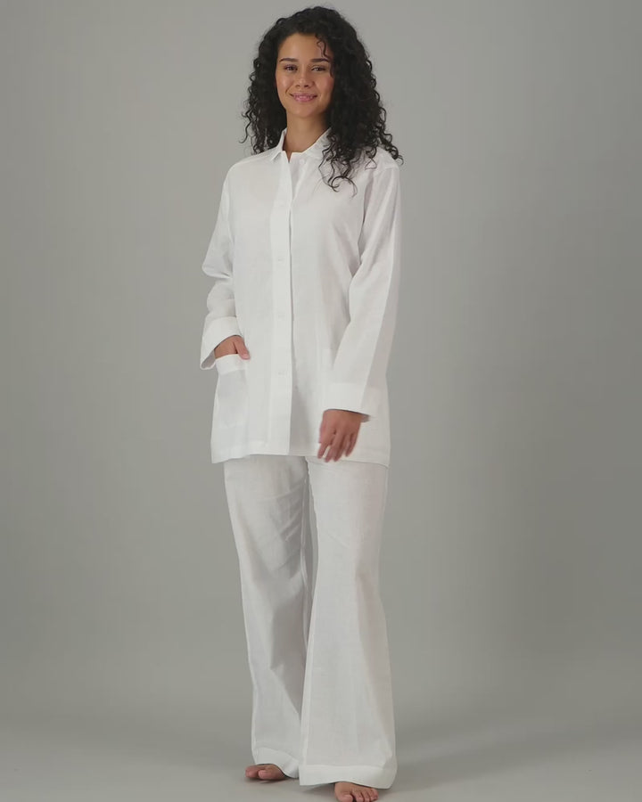 Womens Linen Shacket White Video - Wodstock Laundry