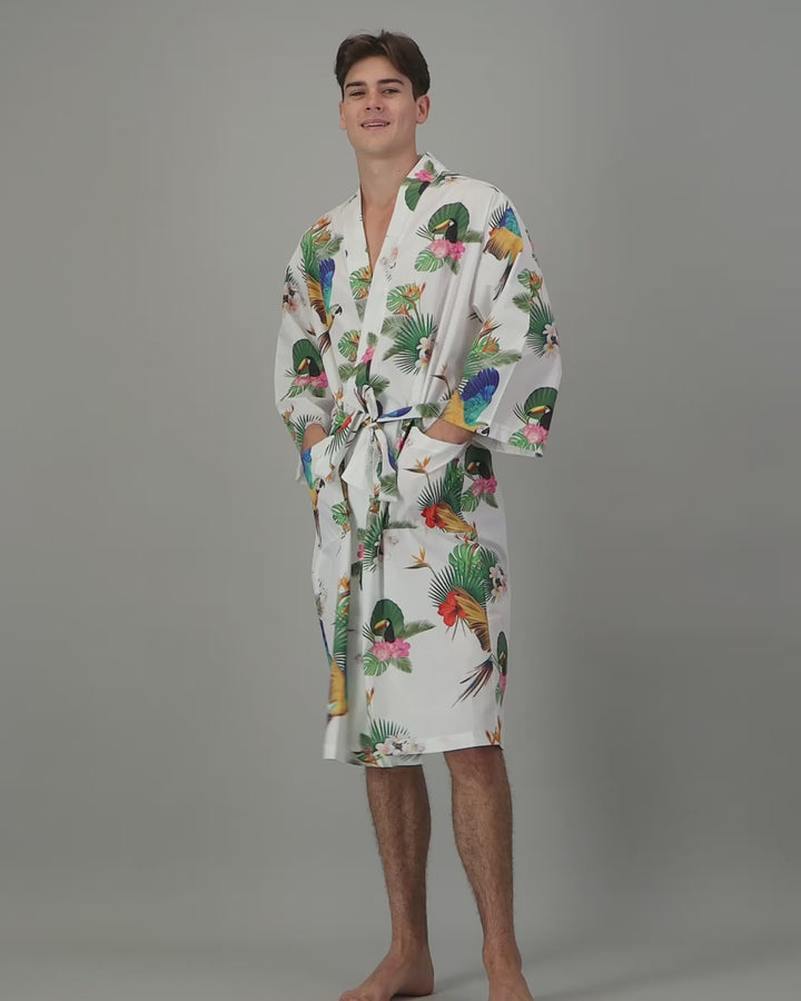 Mens Kimono - Paradise on White Video - Woodstock Laundry