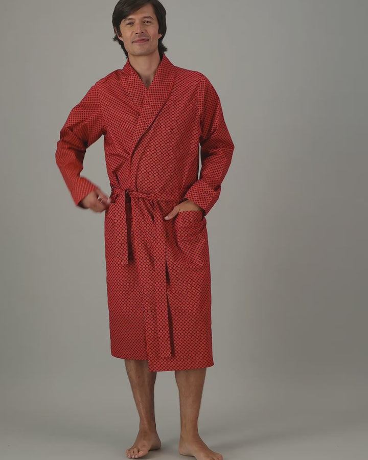 Mens Dressing Gown - Navy Poppy Circles Video - Woodstock Laundry