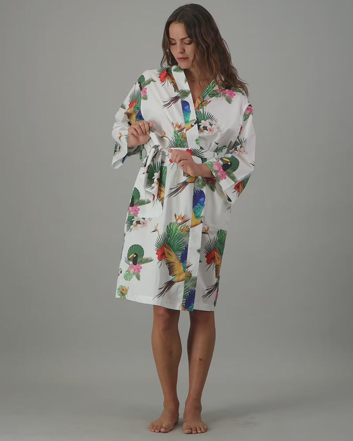 Womens Kimono - Paradise on White Video - Woodstock Laundry