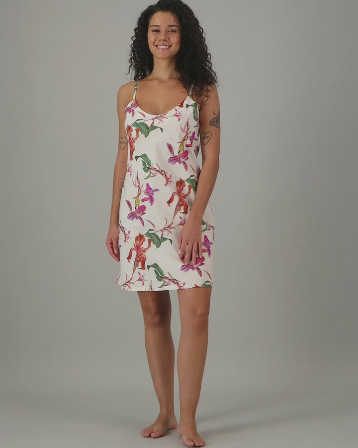 Womens Chemise Nighty - Iris on White Video - Woodstock Laundry