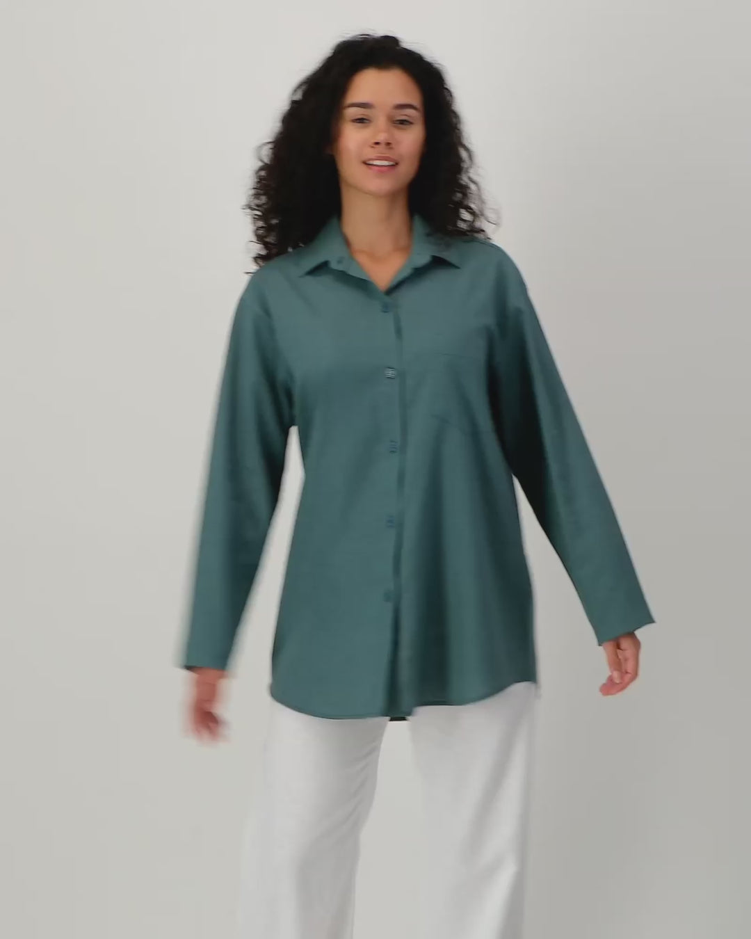 Womens Linen Over Shirt - Forest Green Video - Woodstock Laundry