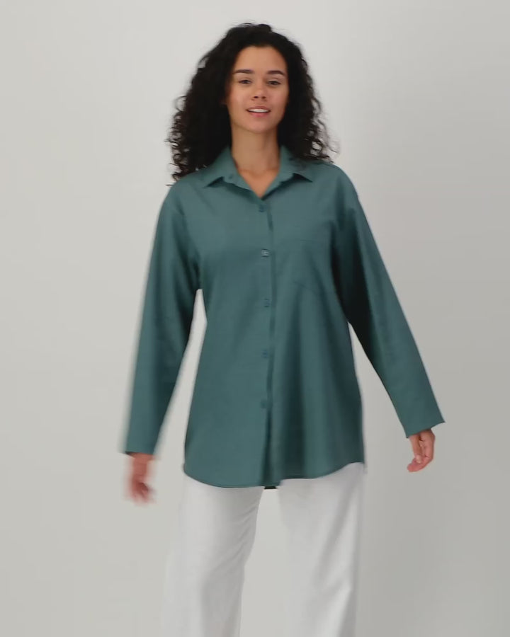 Womens Linen Over Shirt - Forest Green Video - Woodstock Laundry