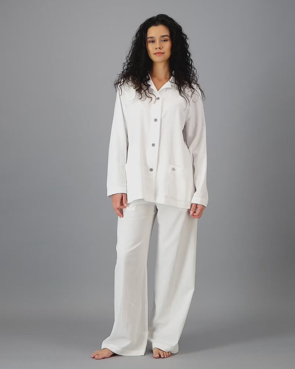 Womens HOT Cotton Long Pyjama Set White Video - Woodstock Laundry
