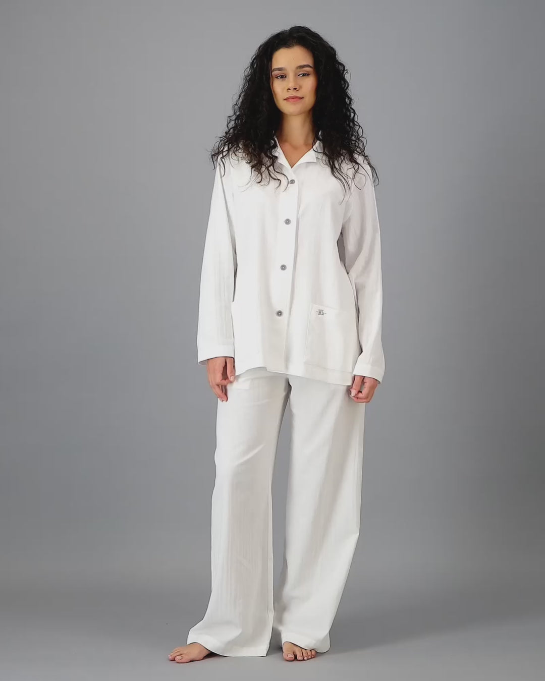 Womens HOT Cotton Long Pyjama Set White Video - Woodstock Laundry