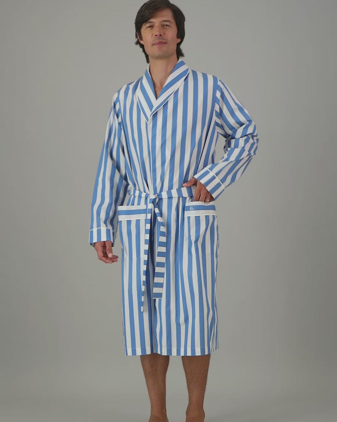 Mens Dressing Gown - Beach Stripe Video - Woodstock Laundry