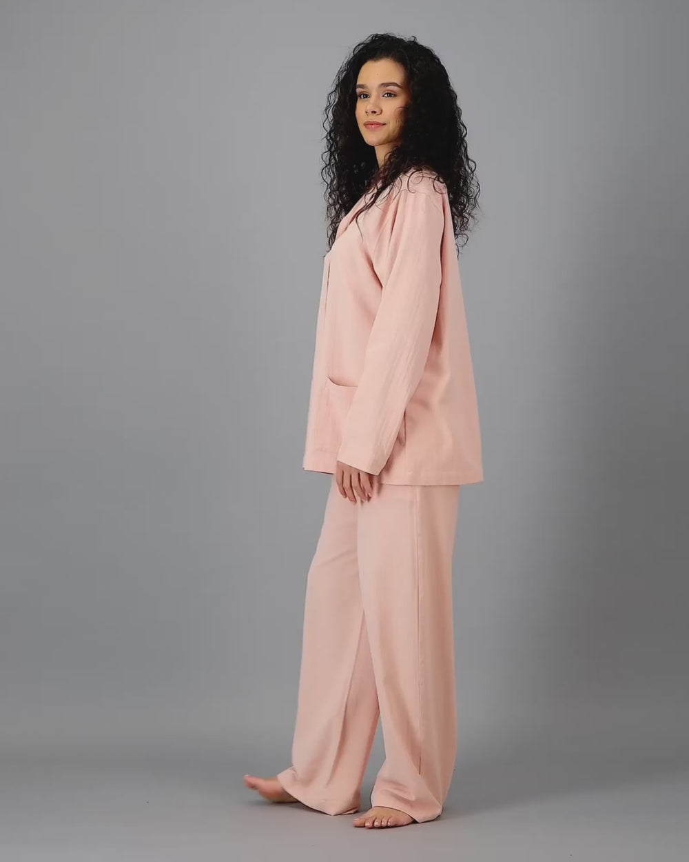 Womens HOT Cotton  Long Pyjama Set Peach Video - Woodstock Laundry
