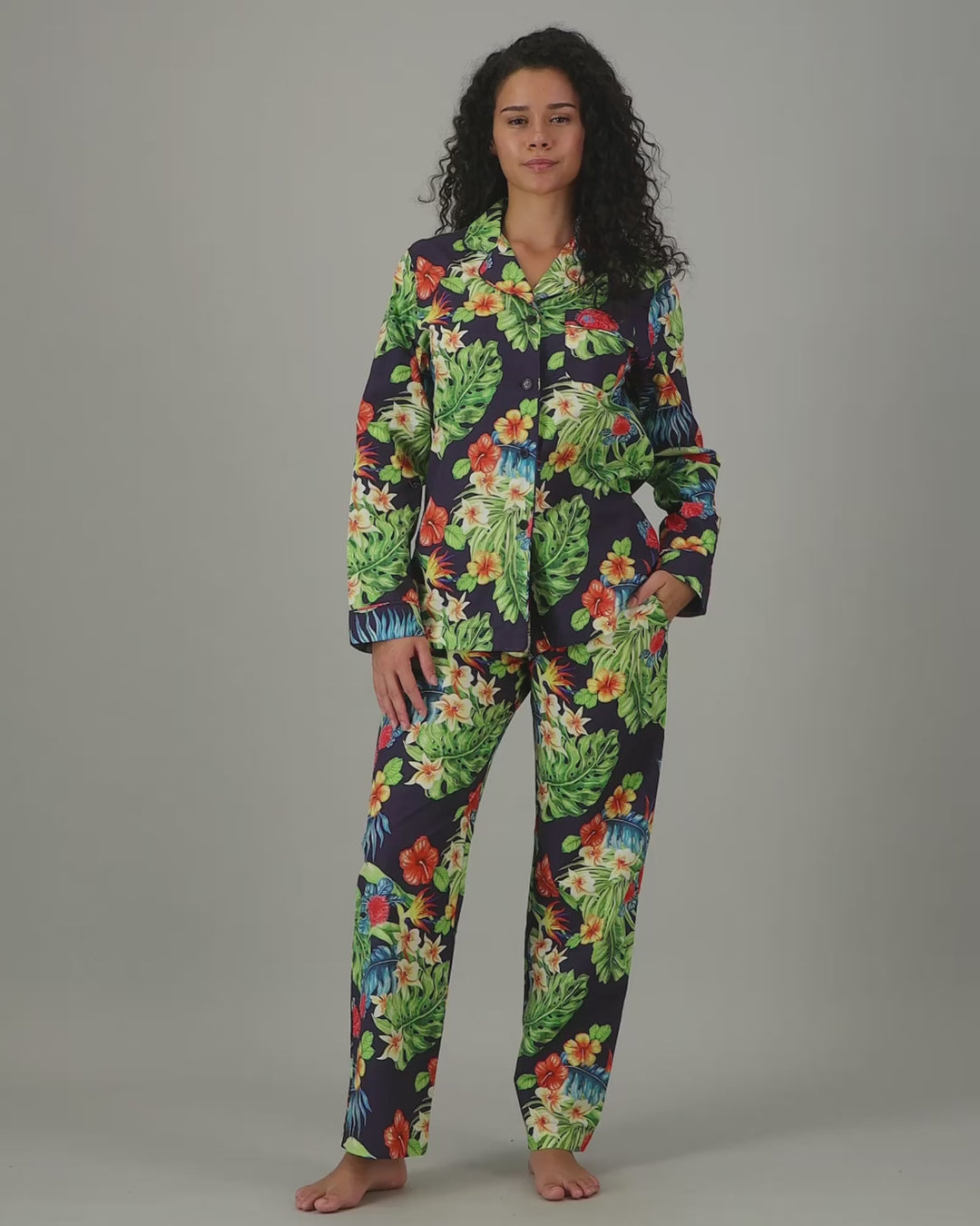 Womens Long Pyjamas - Magnum on Navy Video - Woodstock Laundry