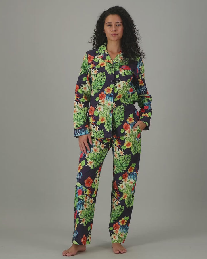 Womens Long Pyjamas - Magnum on Navy Video - Woodstock Laundry