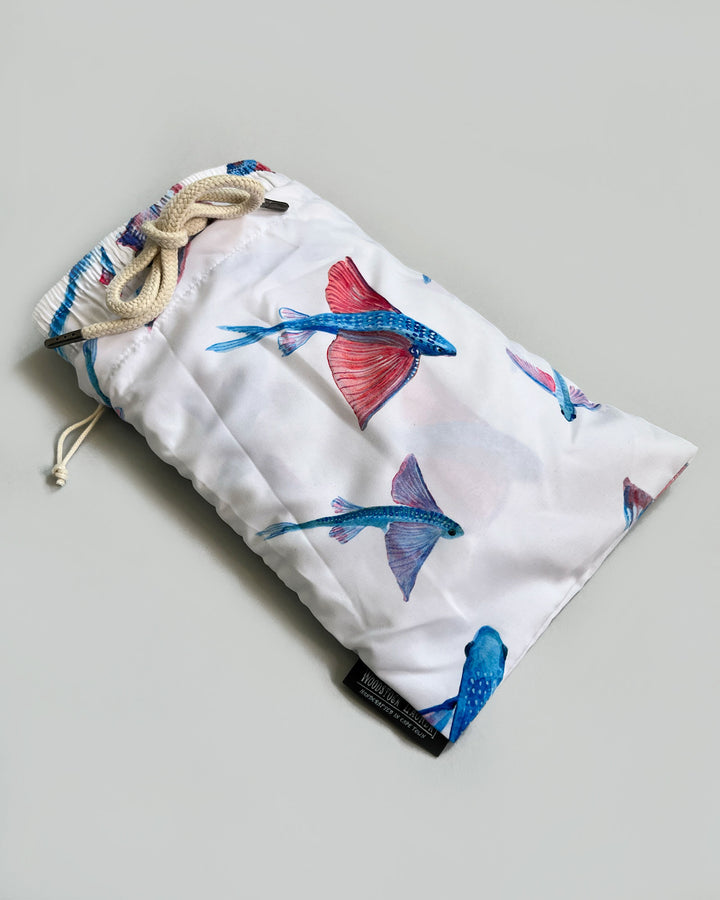 Mens Swim Shorts Fish White Bag - Woodstock Laundry
