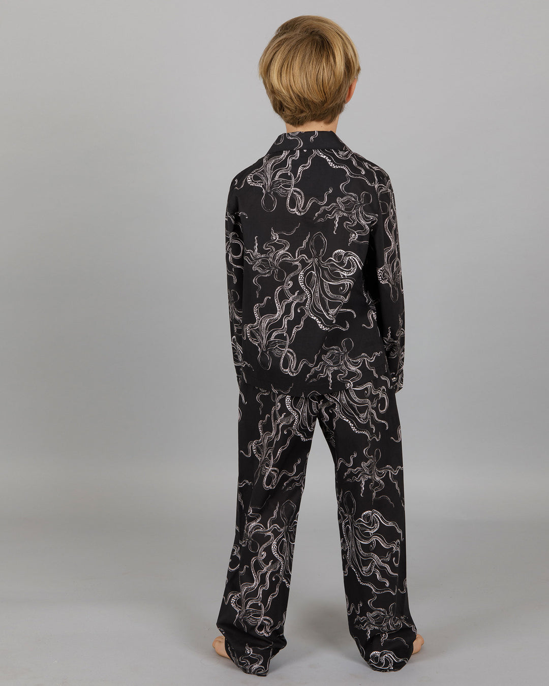 Boys Long Pyjamas Octopus Black Back - Woodstock Laundry