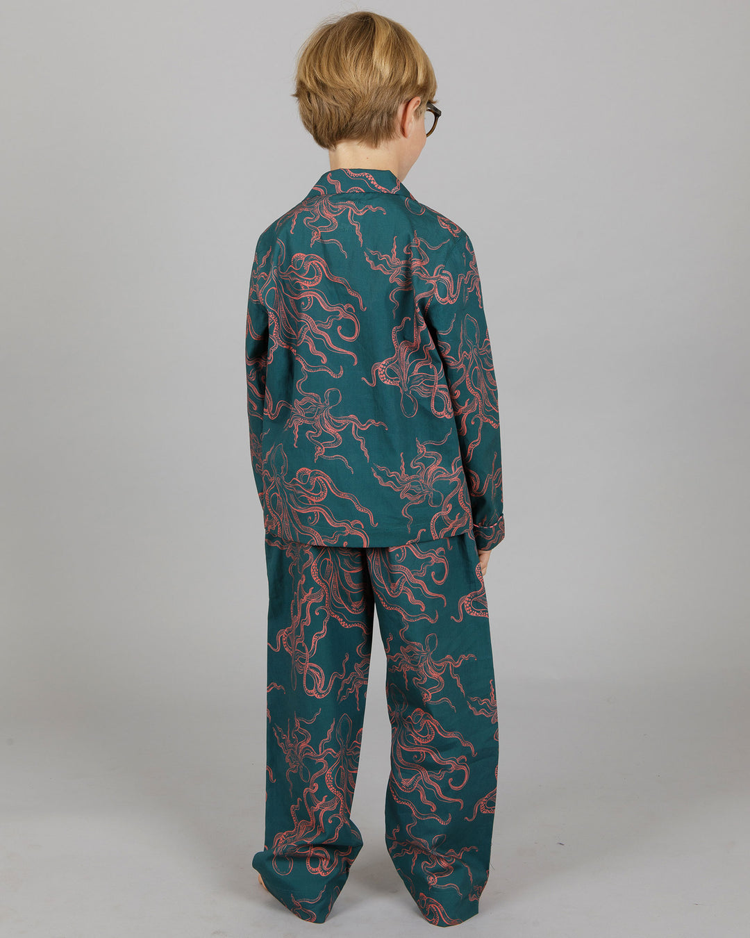 Boys Long Pyjamas Octopus Pink Back - Woodstock Laundry