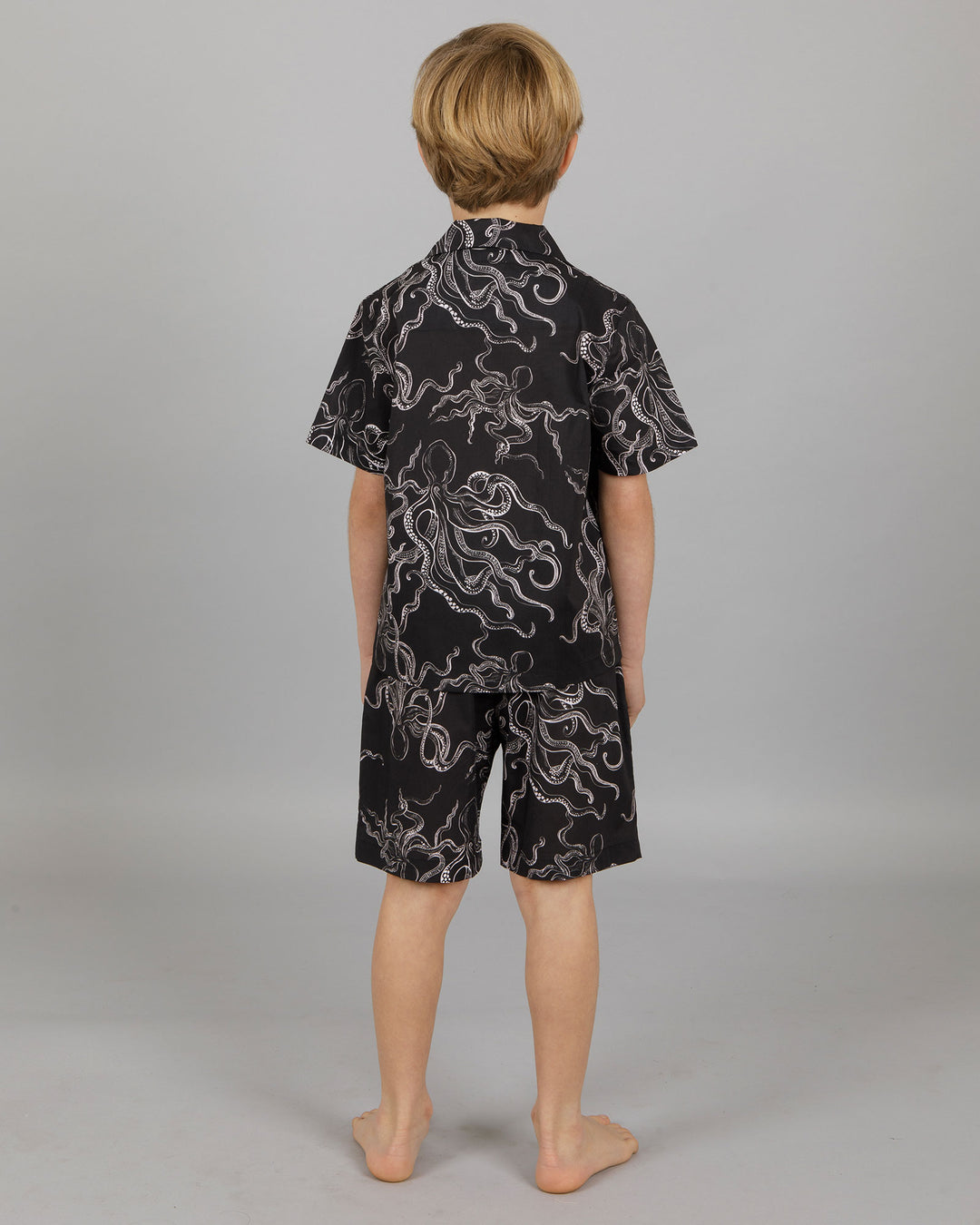 Boys Short Pyjamas Octopus Black Small Back - Woodstock Laundry