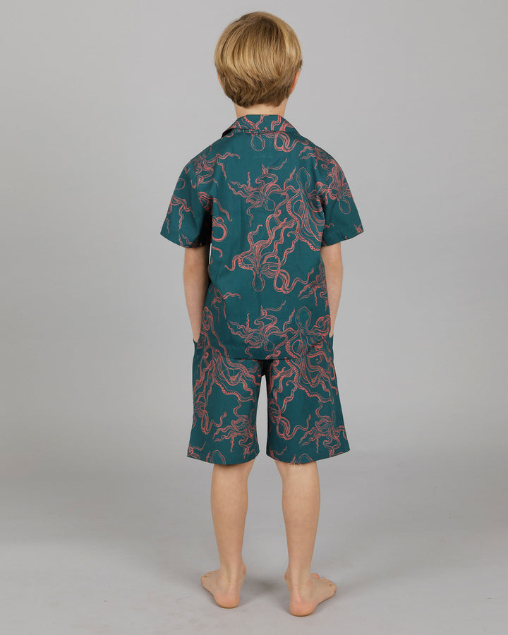 Boys Short Pyjamas Octopus Pink Back - Woodstock Laundry
