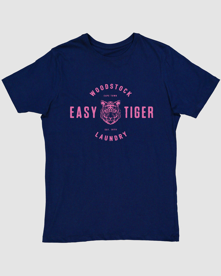 Mens T-Shirt Navy-Easy Tiger Flatlay - Woodstock Laundry SA