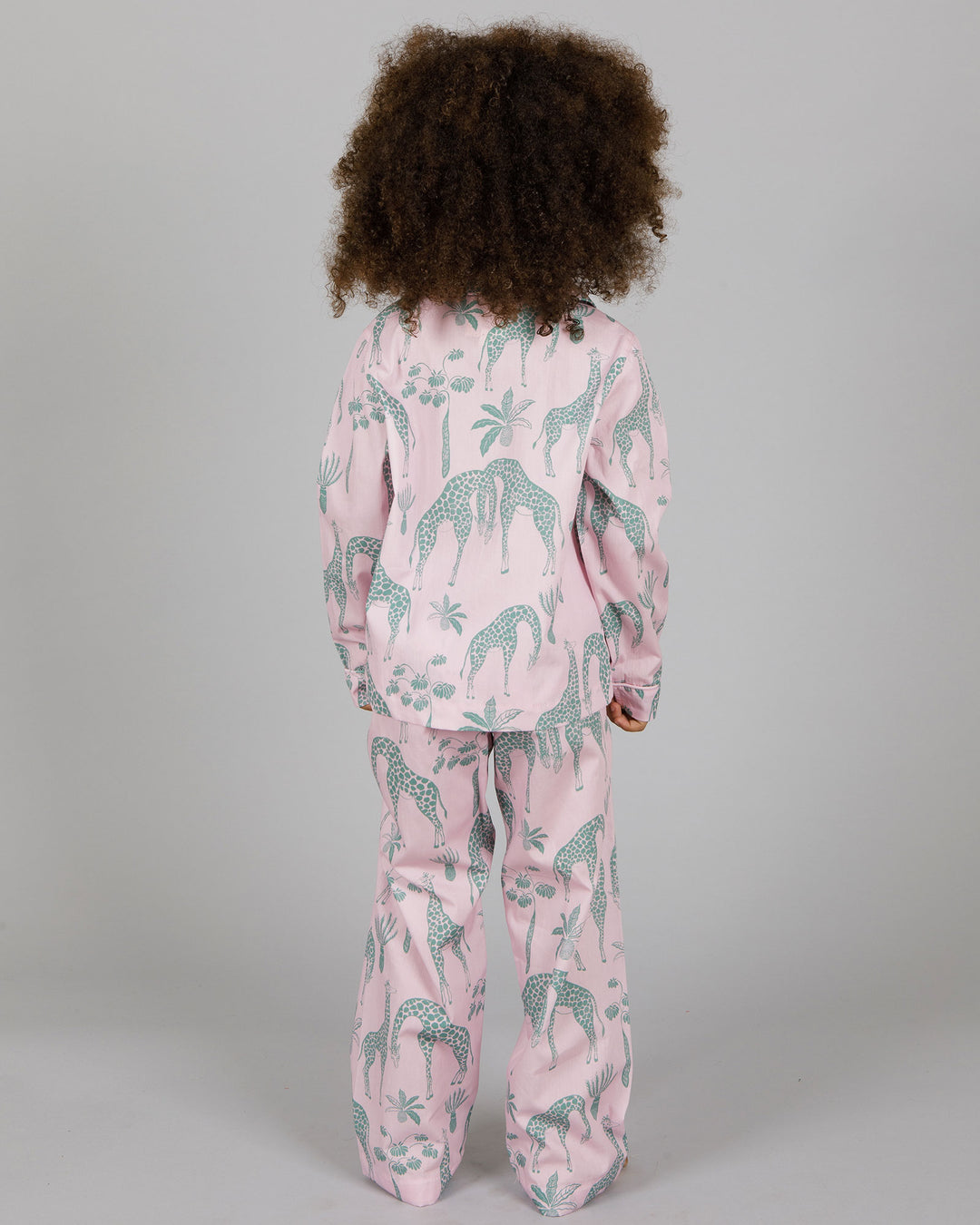 Girls Long Pyjamas Giraffes Pink Back - Woodstock Laundry