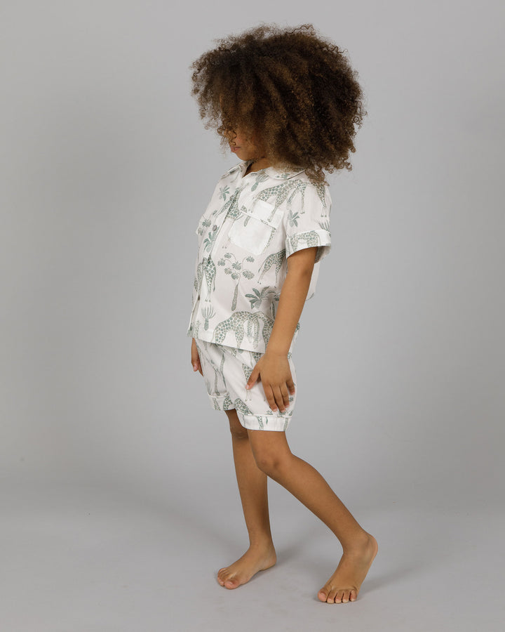 Girls Short Pyjamas Giraffes Green Back - Woodstock Laundry
