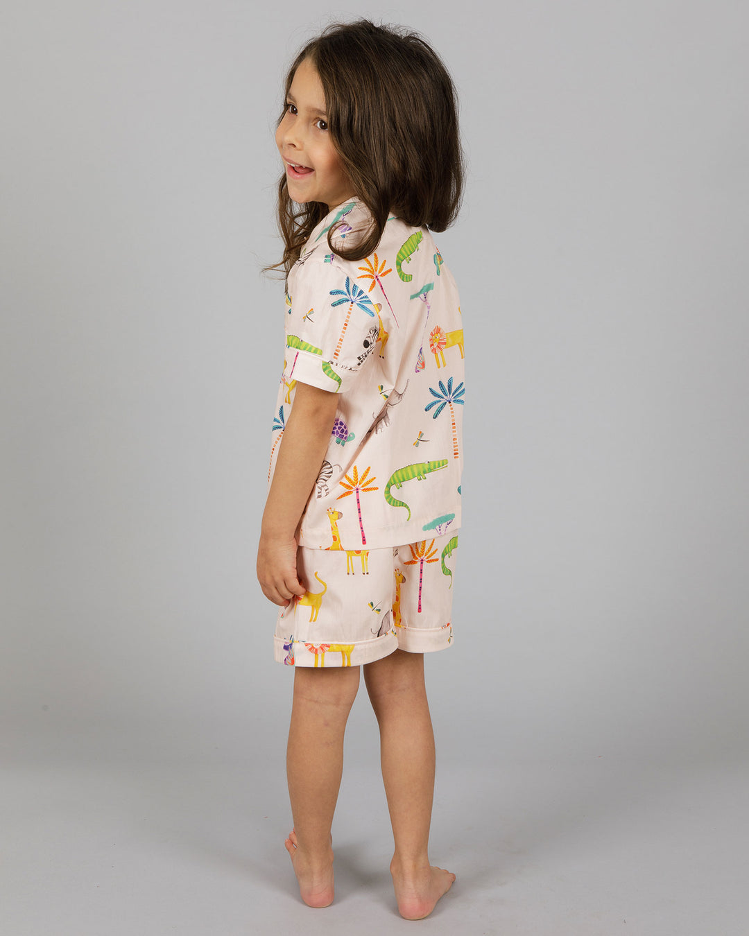 Girls Short Pyjamas Safari Pink Back - Woodstock Laundry