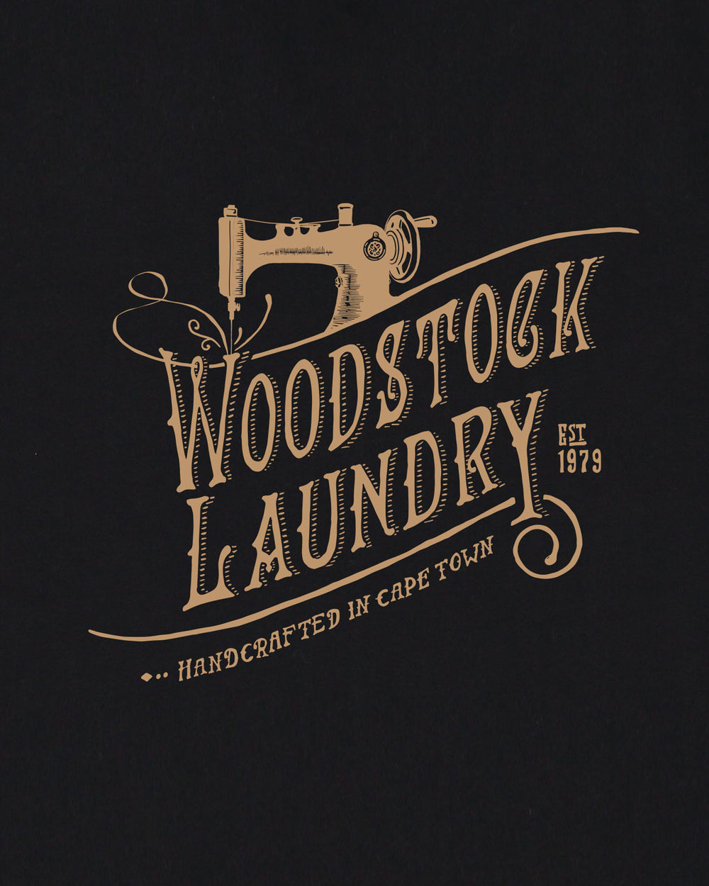 Mens T-Shirt Black with Cream Logo Artwork - Woodstock Laundry SA