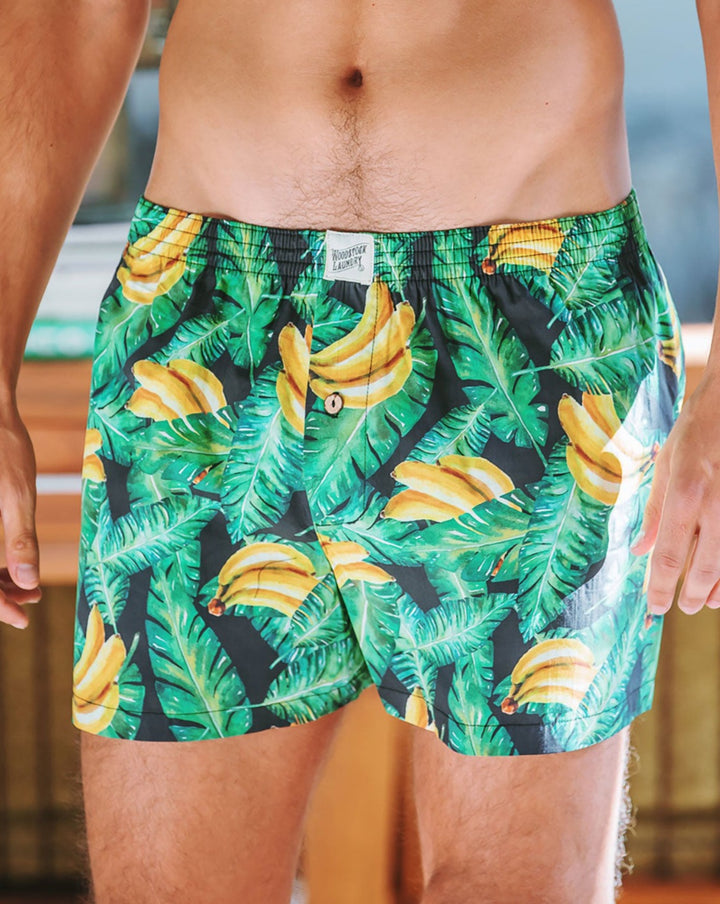 Mens Boxer Shorts Bananas on Leaves Model - Woodstock Laundry SA
