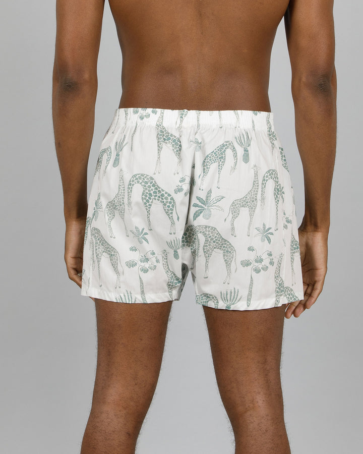 Mens Boxer Shorts Giraffes Green Back - Woodstock Laundry