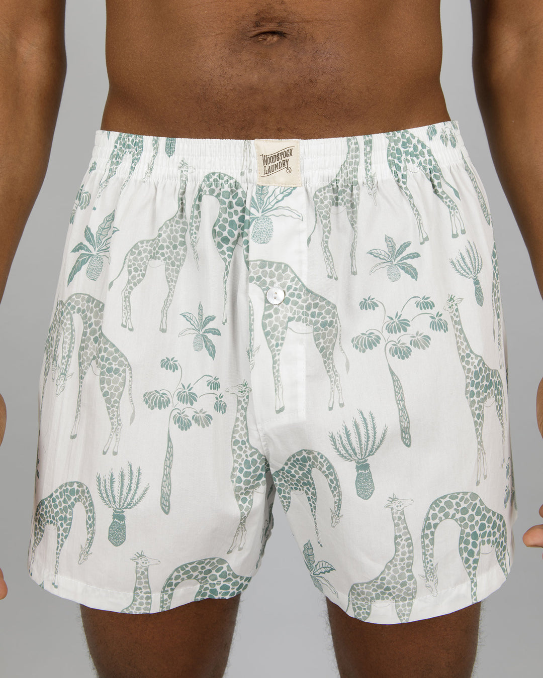 Mens Boxer Shorts Giraffes Green Close - Woodstock Laundry