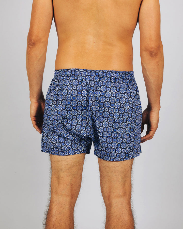 Mens Boxer Shorts Indigo Floral Back - Woodstock Laundry