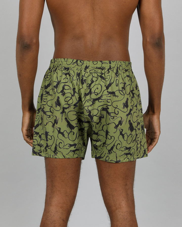 Mens Boxer Shorts Monkeys Green Back - Woodstock Laundry