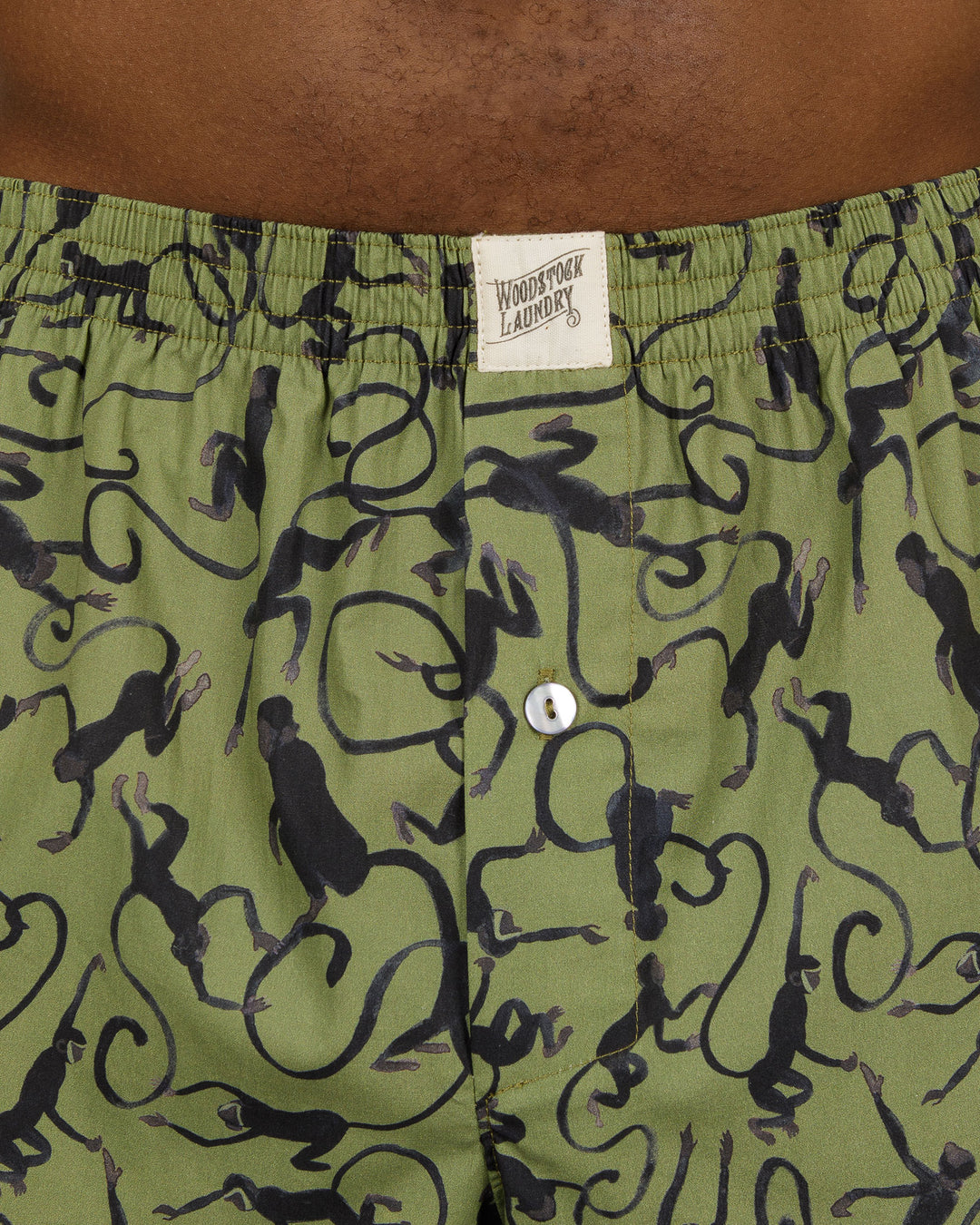 Mens Boxer Shorts Monkeys Green Close - Woodstock Laundry