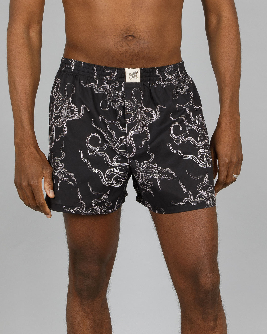 Mens Boxer Shorts Octopus Black Front - Woodstock Laundry