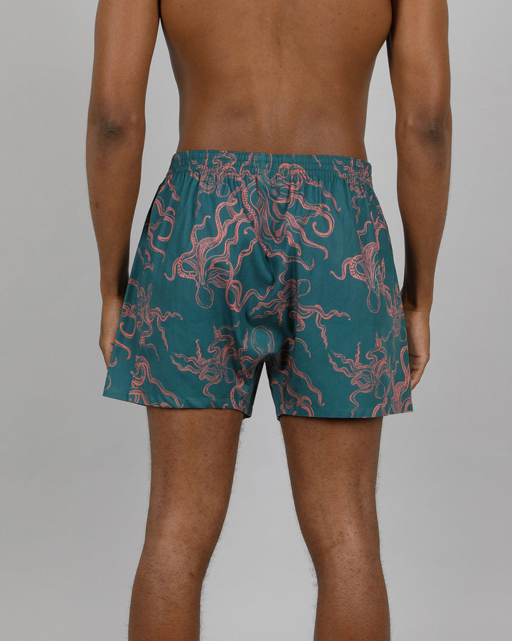 Mens Boxer Shorts Octopus Pink Back - Woodstock Laundry