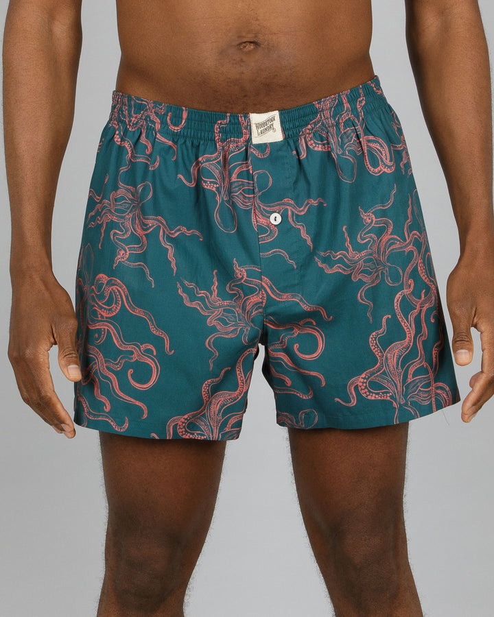 Mens Boxer Shorts Octopus Pink Front - Woodstock Laundry