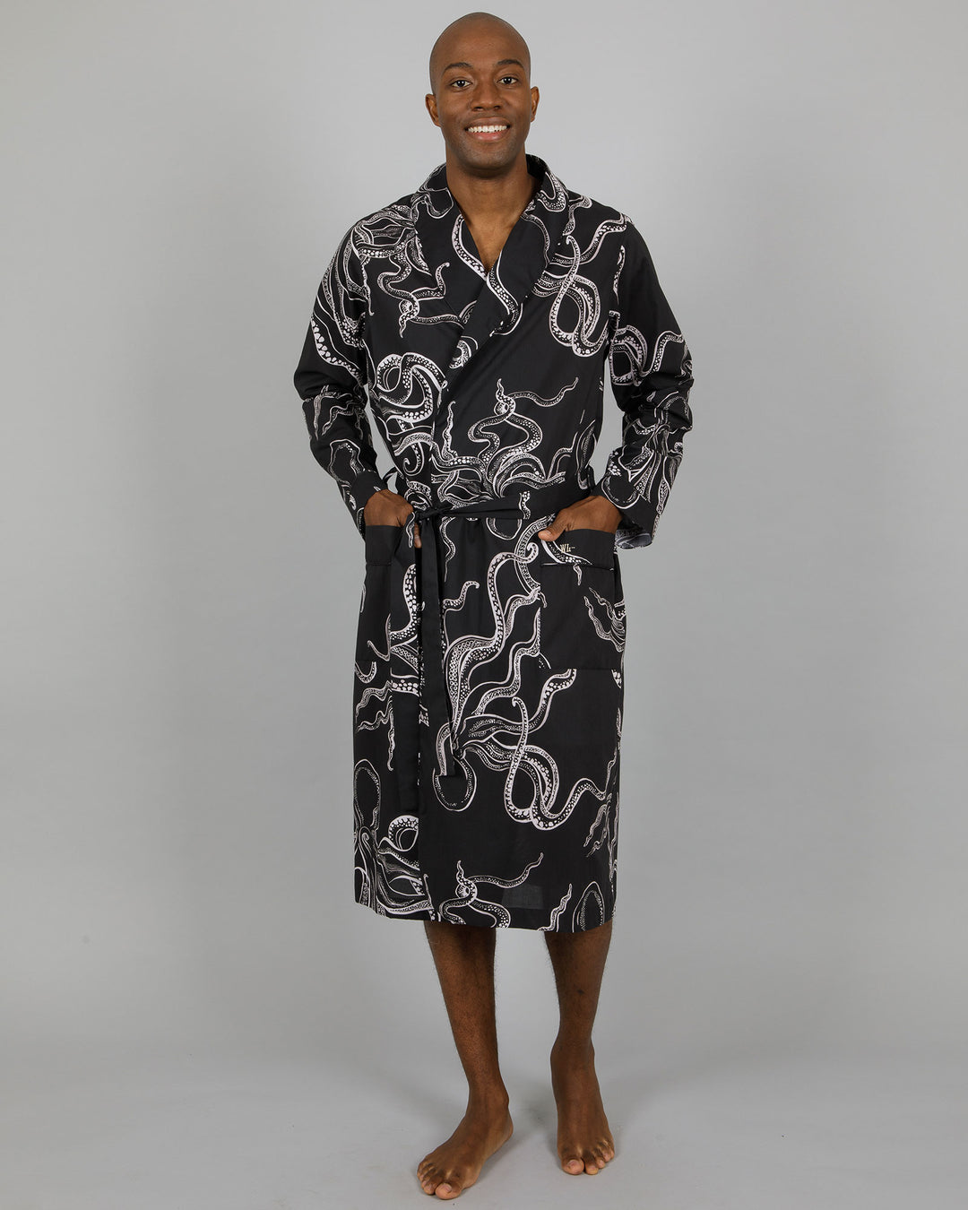 Mens Gown Octopus Black Front - Woodstock Laundry