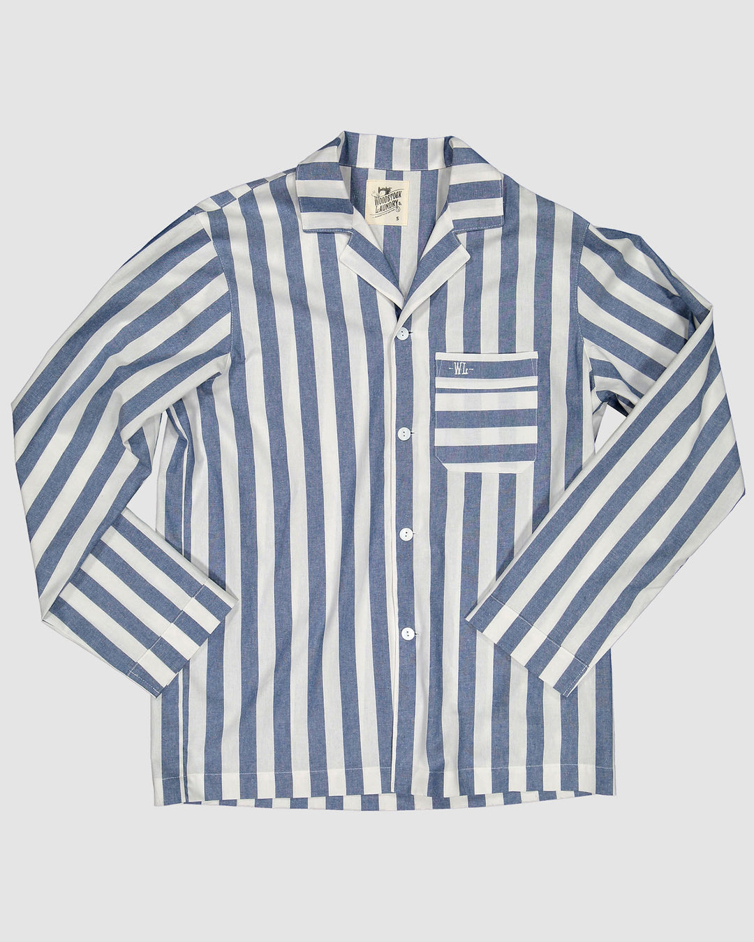 Mens Long Pyjama Top Front Beach Stripe Flatpack - Woodstock Laundry SA