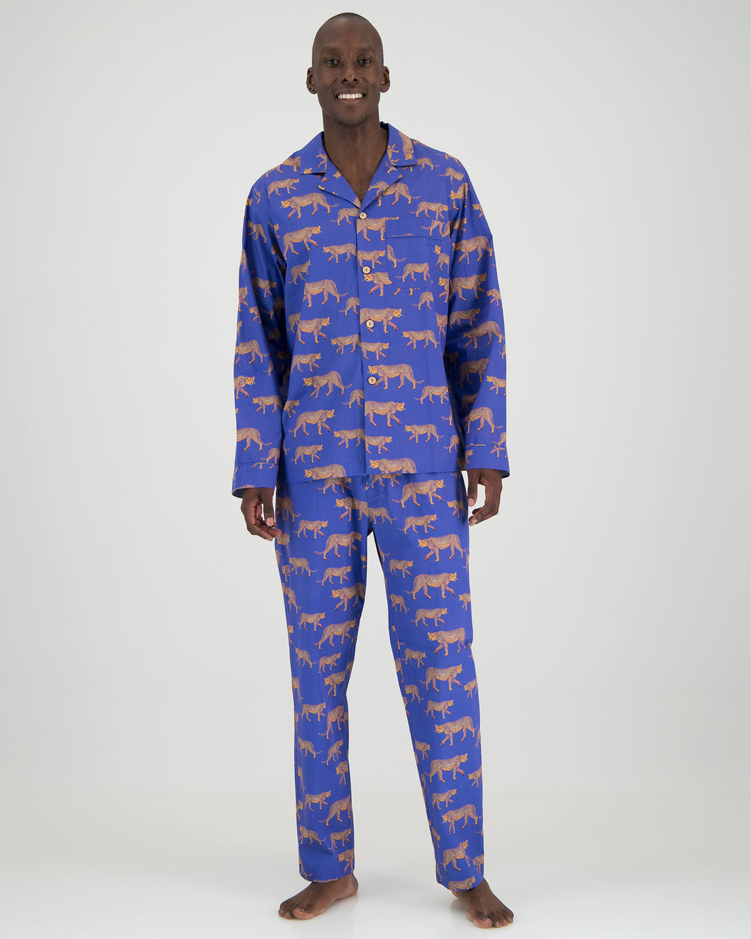 Mens Long Pyjamas Blue Cheetahs