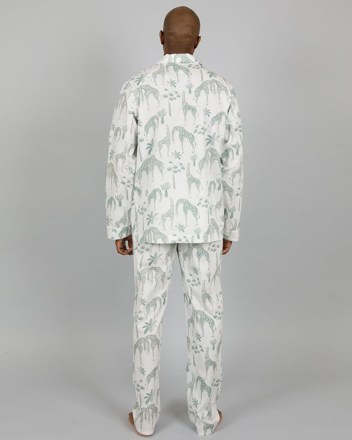 Mens Long Pyjamas Giraffes Green Back - Woodstock Laundry