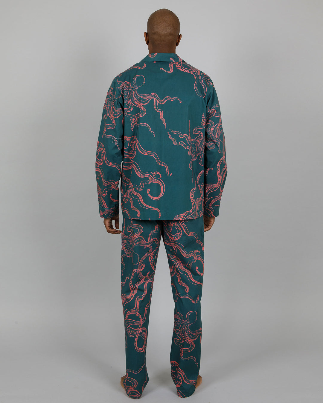 Mens Long Pyjamas Octopus Pink Back - Woodstock Laundry
