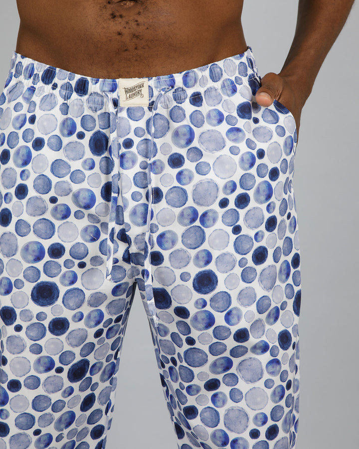 Mens Lounge Pants Blue Dots Close - Woodstock Laundry