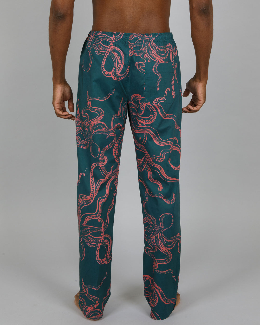 Mens Lounge Pants Octopus Pink Back - Woodstock Laundry