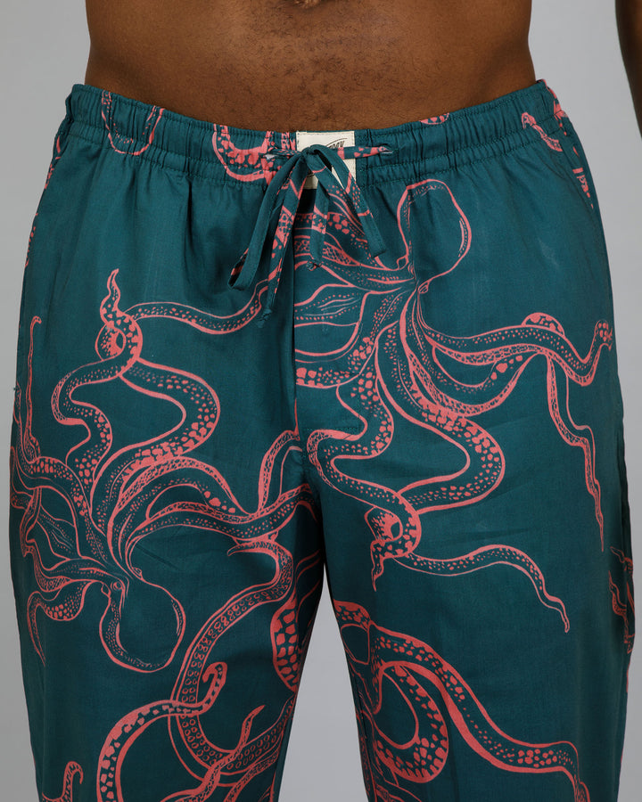 Mens Lounge Pants Octopus Pink Close - Woodstock Laundry