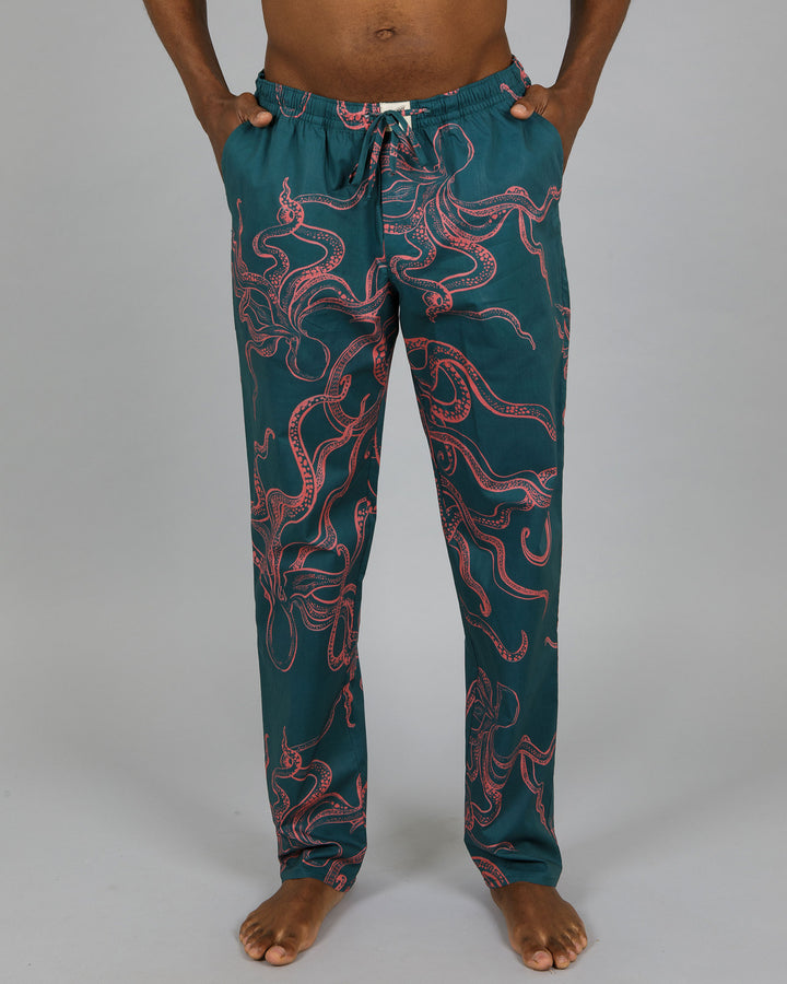 Mens Lounge Pants Octopus Pink Front - Woodstock Laundry