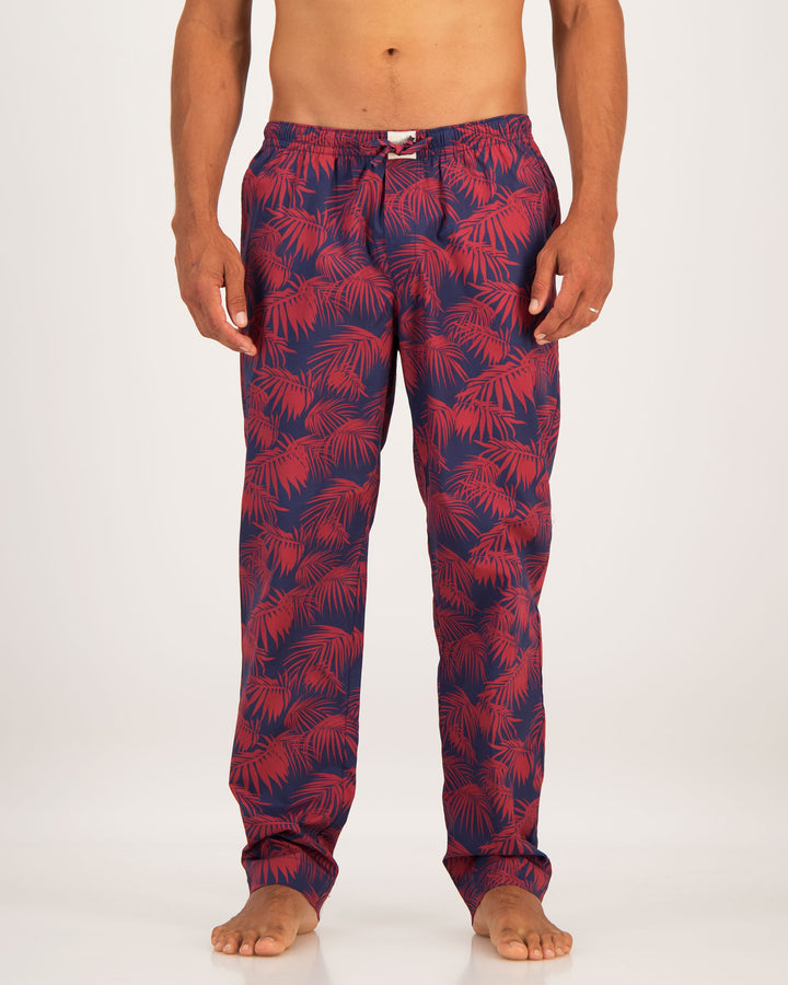 Mens Lounge Pants Tropical Red Front - Woodstock Laundry SA