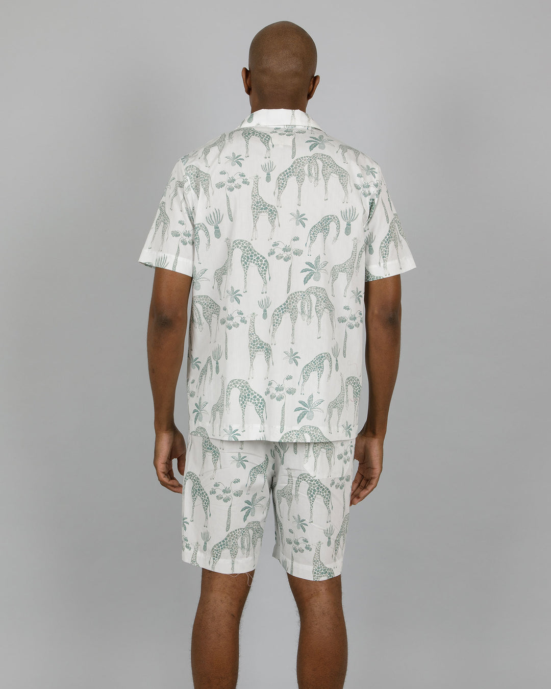 Mens Short Pyjamas Giraffes Green Back - Woodstock Laundry