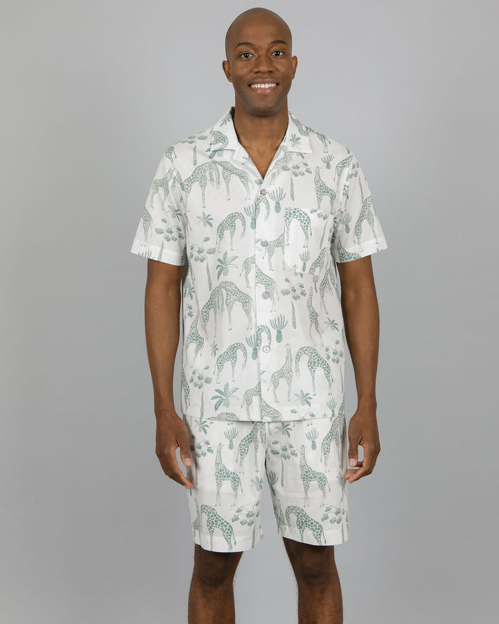 Mens Short Pyjamas Giraffes Green Front - Woodstock Laundry