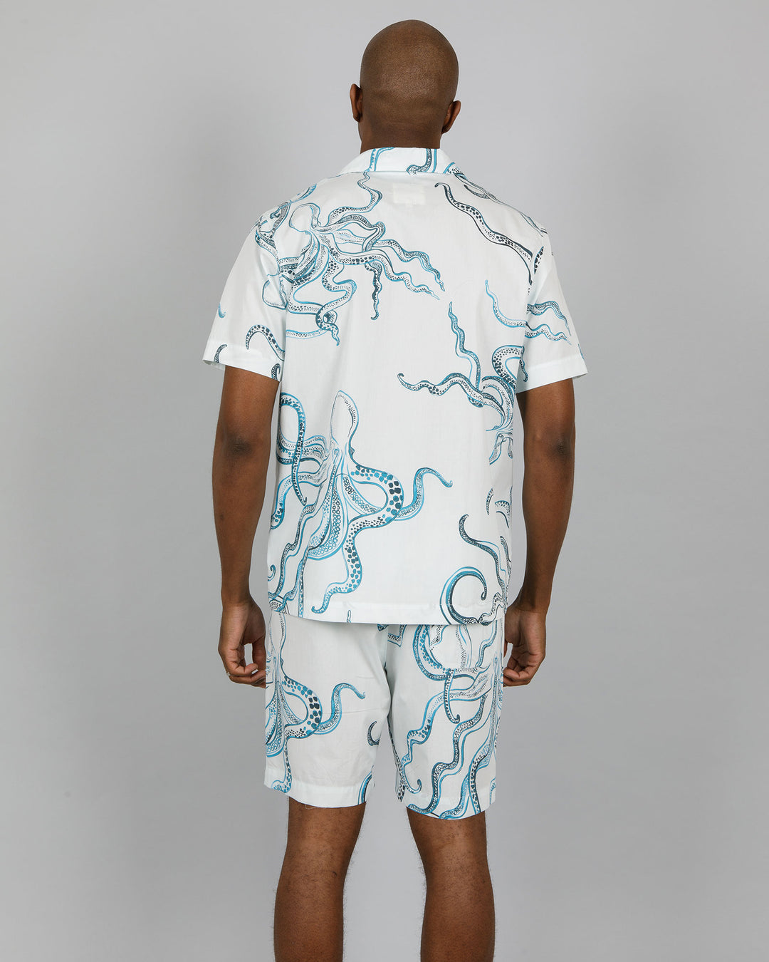 Mens Short Pyjamas Octopus Indigo Back - Woodstock Laundry