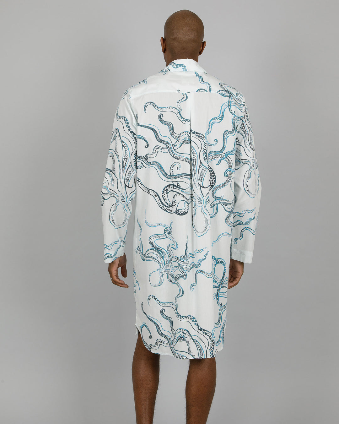 Mens Sleepshirt Octopus Indigo Back - Woodstock Laundry