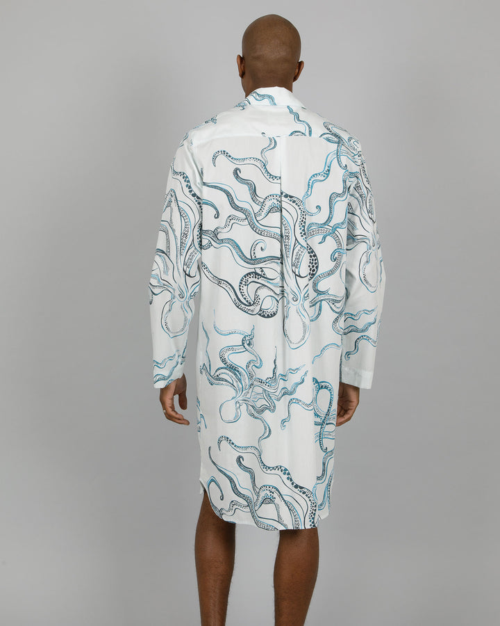 Mens Sleepshirt Octopus Indigo Back - Woodstock Laundry