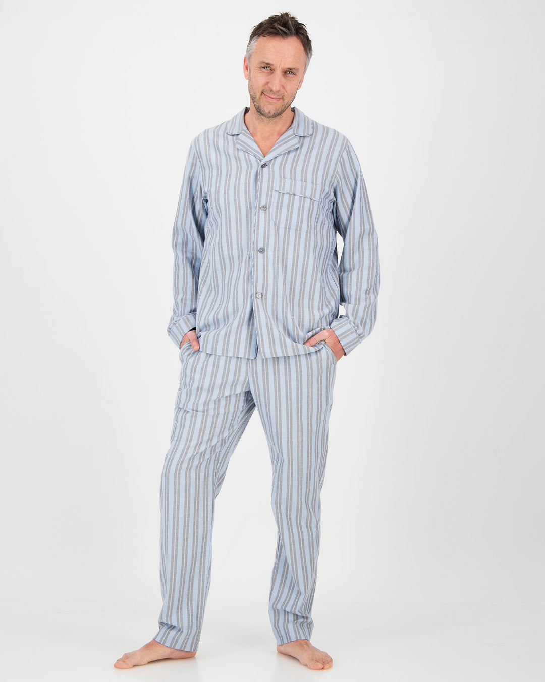 Mens Long Pyjamas Flannel Turquiose