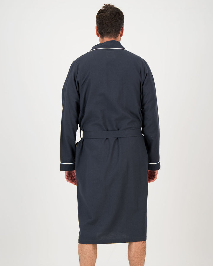 Mens Flannel Gown Charcoal with White Piping Back - Woodstock Laundry SA