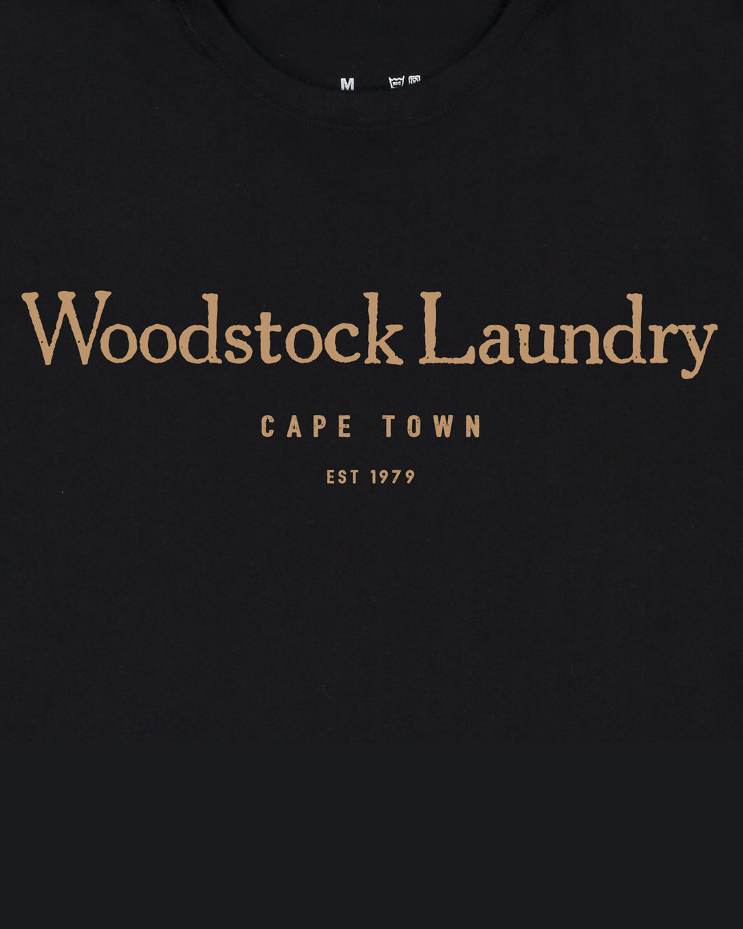 T-Shirt Black with Cream Typo artwork - Woodstock Laundry